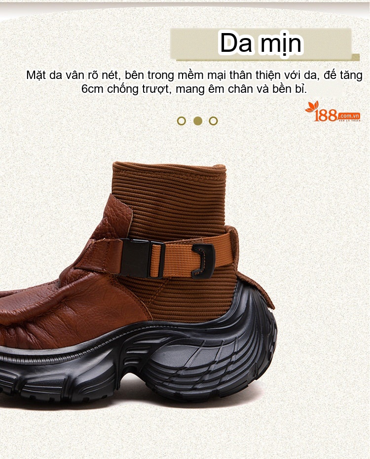 Boot Nữ Da Bò Đế Bánh Mì Chiều Cao Đế Khoảng 6cm Phong Cách Vintage Màu Đen, Nâu chi tiết 3