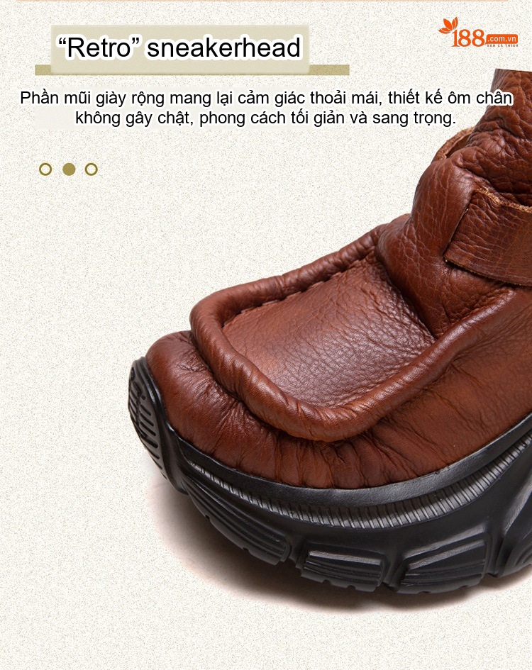 Boot Nữ Da Bò Đế Bánh Mì Chiều Cao Đế Khoảng 6cm Phong Cách Vintage Màu Đen, Nâu chi tiết 4