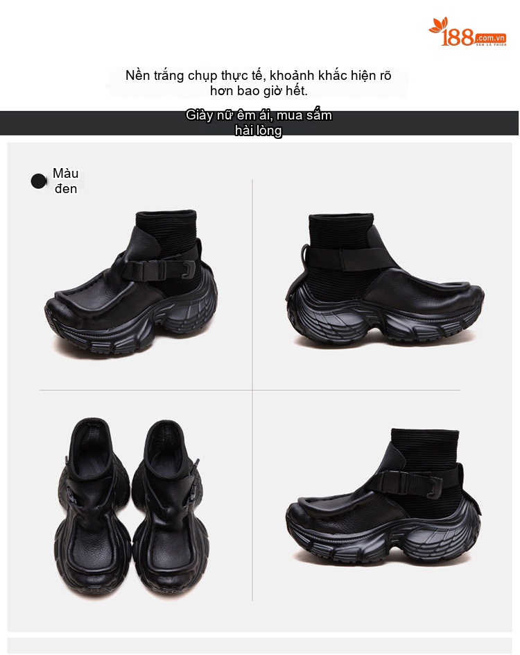 Boot Nữ Da Bò Đế Bánh Mì Chiều Cao Đế Khoảng 6cm Phong Cách Vintage Màu Đen, Nâu chi tiết 16