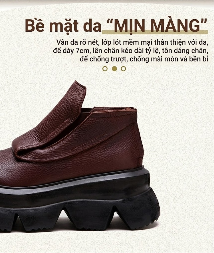 Boot Nữ Da Bò Đế Bệt Dày Dặn Chiều Cao Đế Khoảng 5cm Màu Đen, Nâu, Xanh Lá chi tiết 3