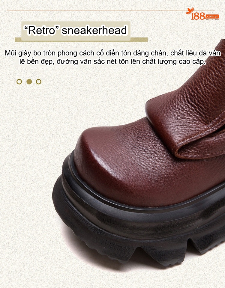 Boot Nữ Da Bò Đế Bệt Dày Dặn Chiều Cao Đế Khoảng 5cm Màu Đen, Nâu, Xanh Lá chi tiết 4