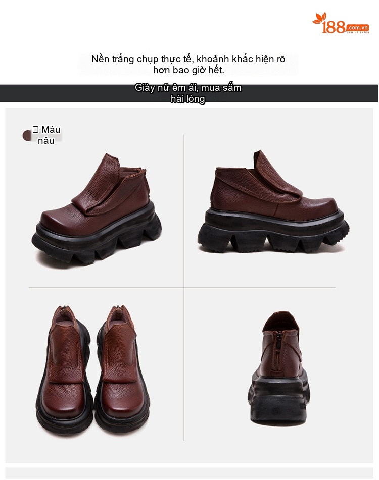 Boot Nữ Da Bò Đế Bệt Dày Dặn Chiều Cao Đế Khoảng 5cm Màu Đen, Nâu, Xanh Lá chi tiết 16