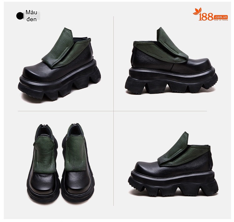 Boot Nữ Da Bò Đế Bệt Dày Dặn Chiều Cao Đế Khoảng 5cm Màu Đen, Nâu, Xanh Lá chi tiết 17