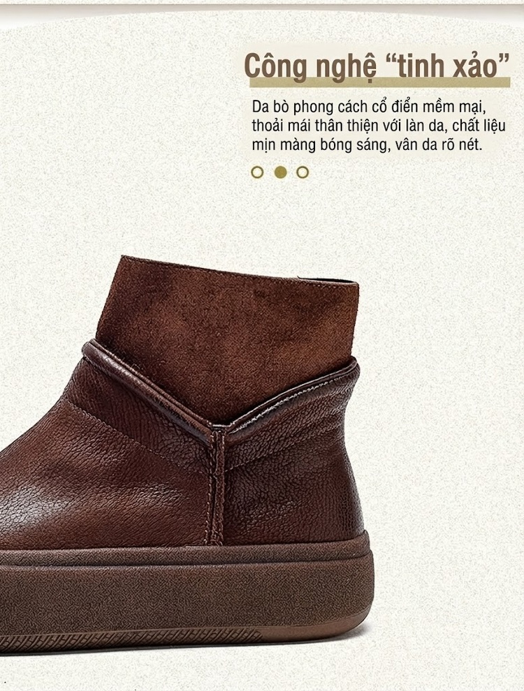 Boot Nữ Da Bò Khóa Bên Hông Chiều Cao Đế Khoảng 4cm Màu Nâu chi tiết 3
