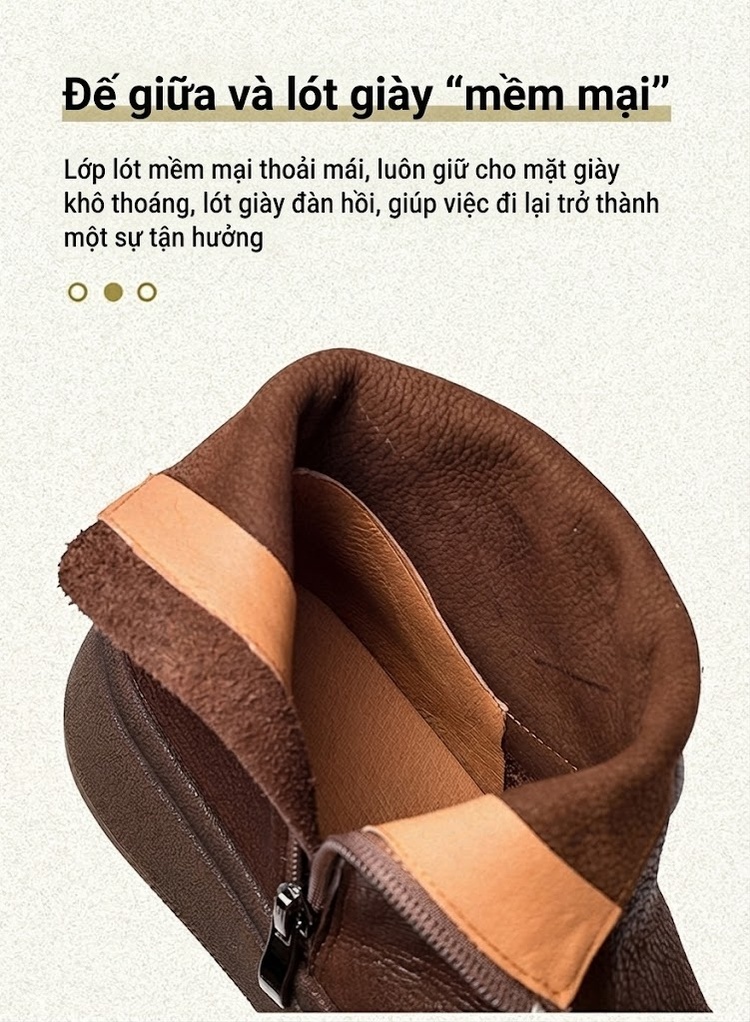 Boot Nữ Da Bò Khóa Bên Hông Chiều Cao Đế Khoảng 4cm Màu Nâu chi tiết 5