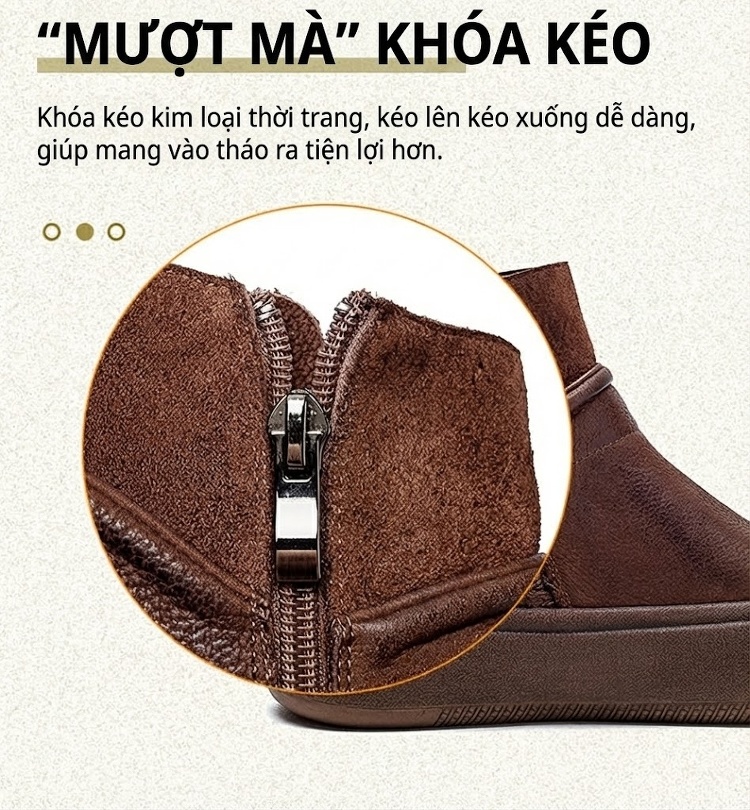Boot Nữ Da Bò Khóa Bên Hông Chiều Cao Đế Khoảng 4cm Màu Nâu chi tiết 6