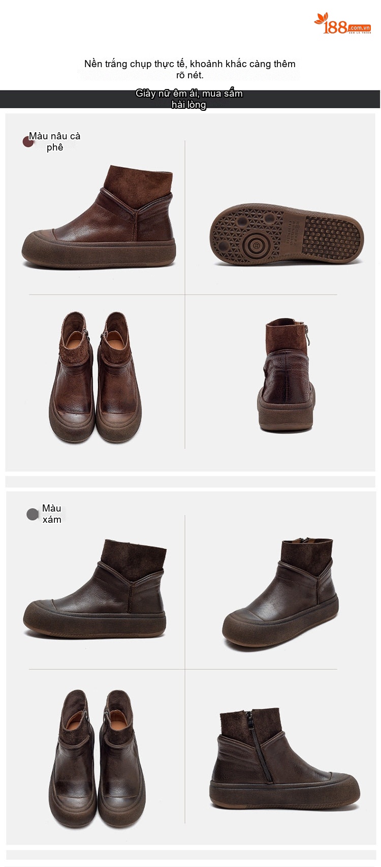 Boot Nữ Da Bò Khóa Bên Hông Chiều Cao Đế Khoảng 4cm Màu Nâu chi tiết 14
