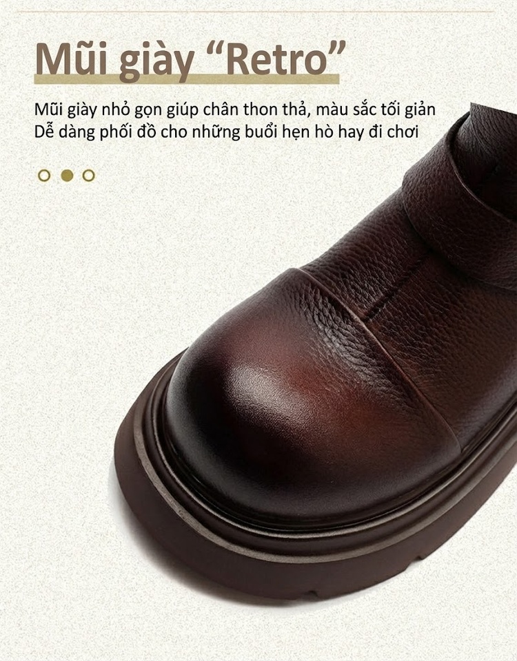 Boot Nữ Da Bò Khóa Cài Bên Hông Chiều Cao Đế Khoảng 5cm Màu Đen, Nâu chi tiết 3