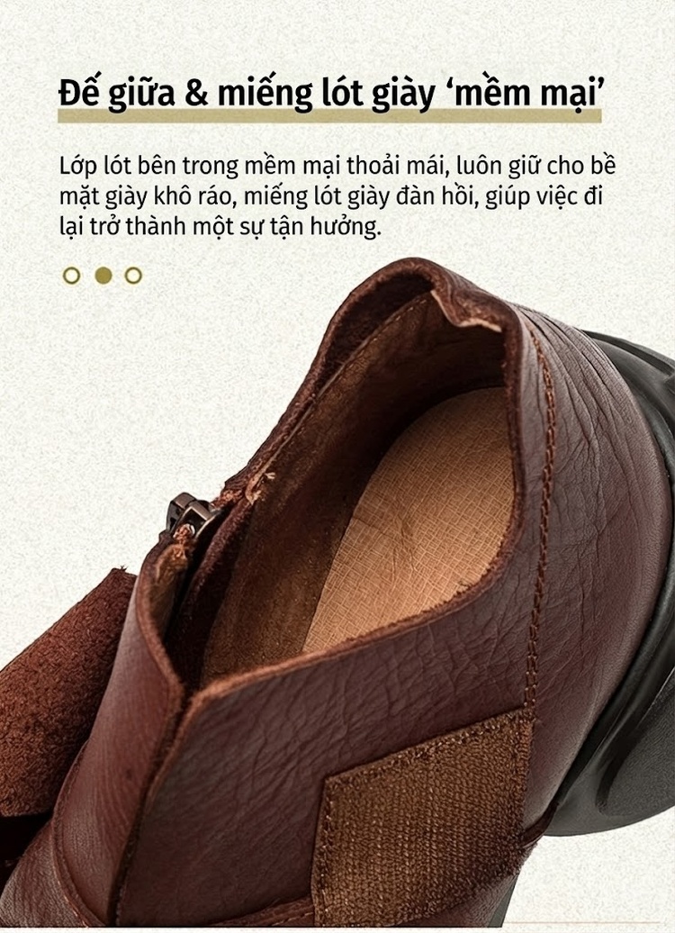 Boot Nữ Da Bò Khóa Kéo Bên Hông Chiều Cao Đế Khoảng 5cm Phong Cách Retro Màu Đen, Nâu chi tiết 6