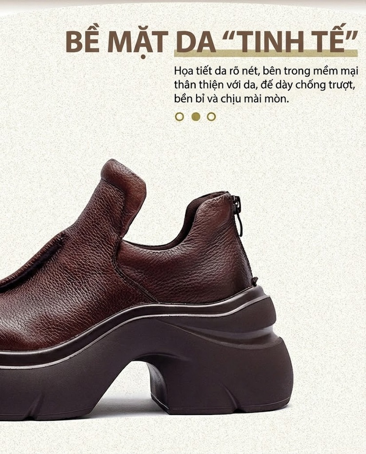 Boot Nữ Da Bò Khóa Kéo Gót Vuông Chiều Cao Đế Khoảng 6cm Màu Đen, Nâu chi tiết 3