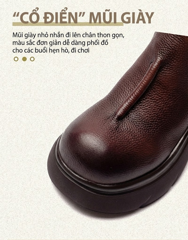 Boot Nữ Da Bò Khóa Kéo Gót Vuông Chiều Cao Đế Khoảng 6cm Màu Đen, Nâu chi tiết 4