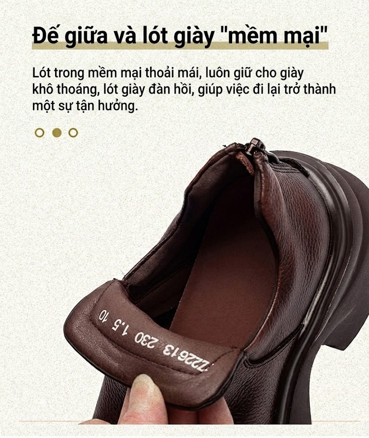 Boot Nữ Da Bò Khóa Kéo Gót Vuông Chiều Cao Đế Khoảng 6cm Màu Đen, Nâu chi tiết 6