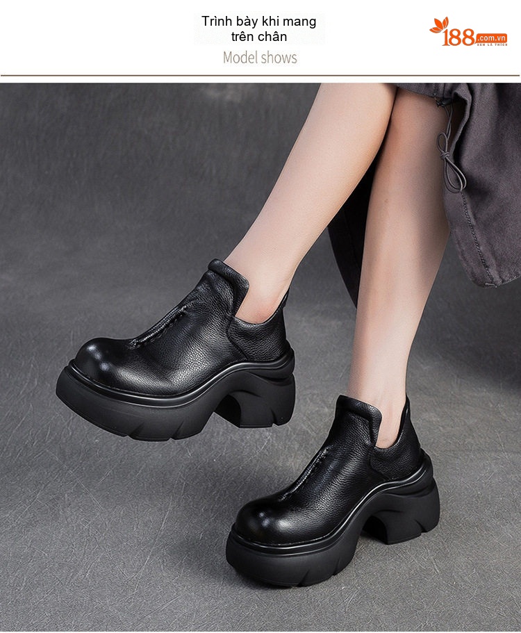 Boot Nữ Da Bò Khóa Kéo Gót Vuông Chiều Cao Đế Khoảng 6cm Màu Đen, Nâu chi tiết 7