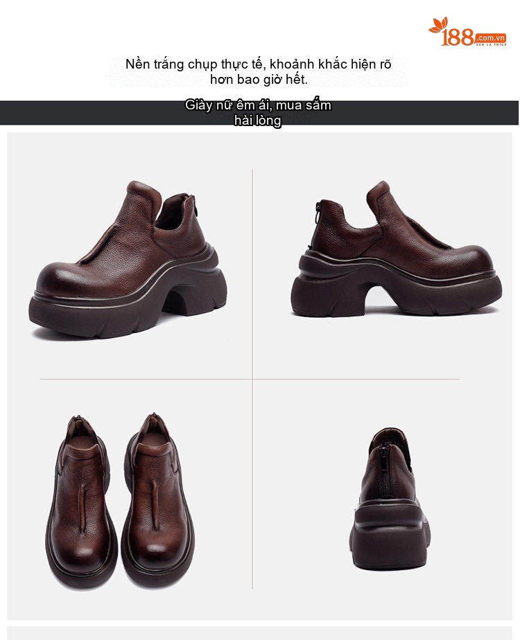 Boot Nữ Da Bò Khóa Kéo Gót Vuông Chiều Cao Đế Khoảng 6cm Màu Đen, Nâu chi tiết 16