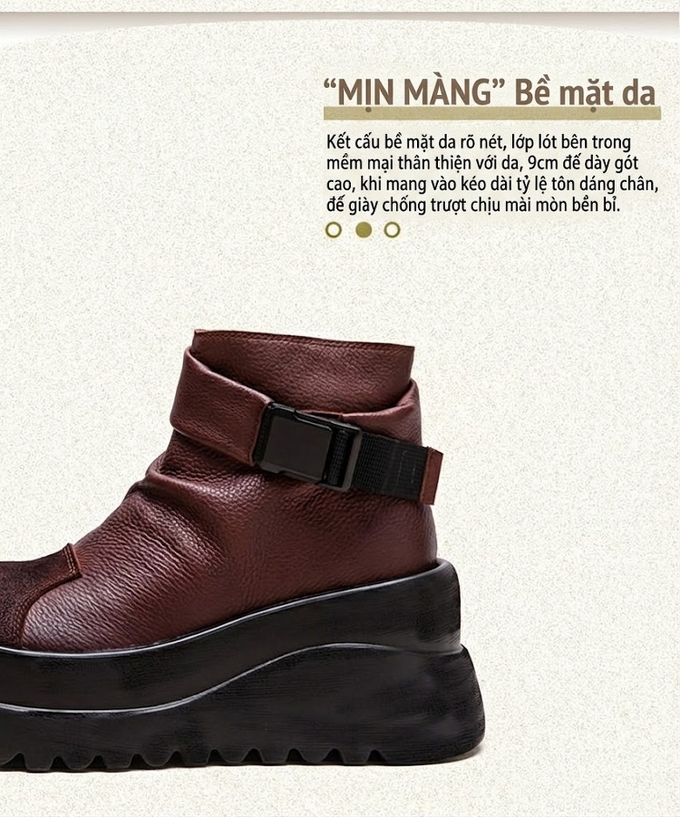 Boot Nữ Da Bò Kiểu Anh Chiều Cao Đế Khoảng 6cm Màu Đen, Nâu chi tiết 2