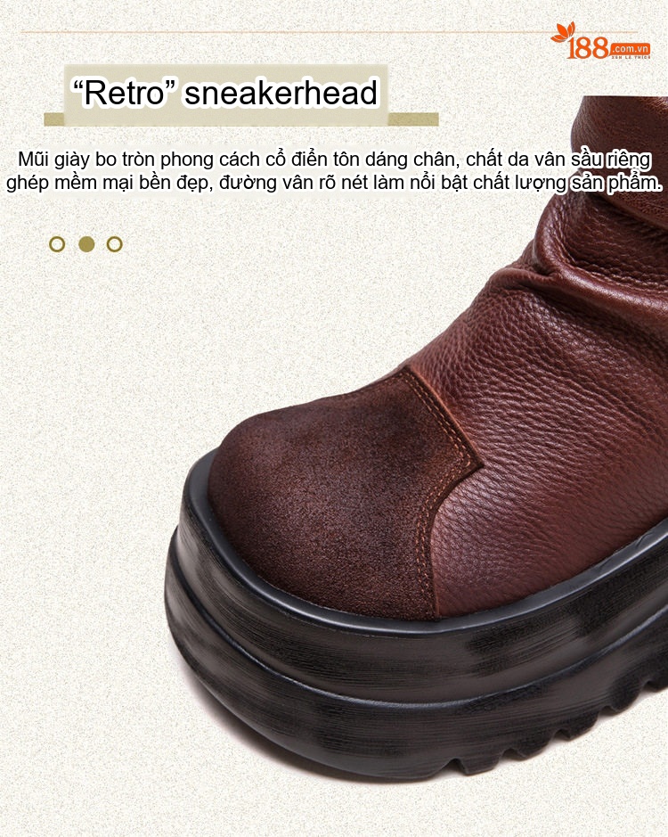 Boot Nữ Da Bò Kiểu Anh Chiều Cao Đế Khoảng 6cm Màu Đen, Nâu chi tiết 3
