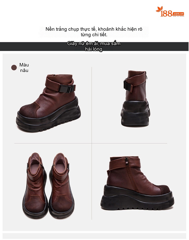 Boot Nữ Da Bò Kiểu Anh Chiều Cao Đế Khoảng 6cm Màu Đen, Nâu chi tiết 15