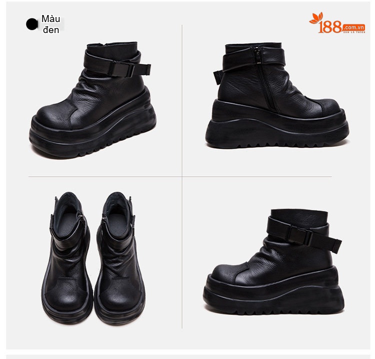 Boot Nữ Da Bò Kiểu Anh Chiều Cao Đế Khoảng 6cm Màu Đen, Nâu chi tiết 16