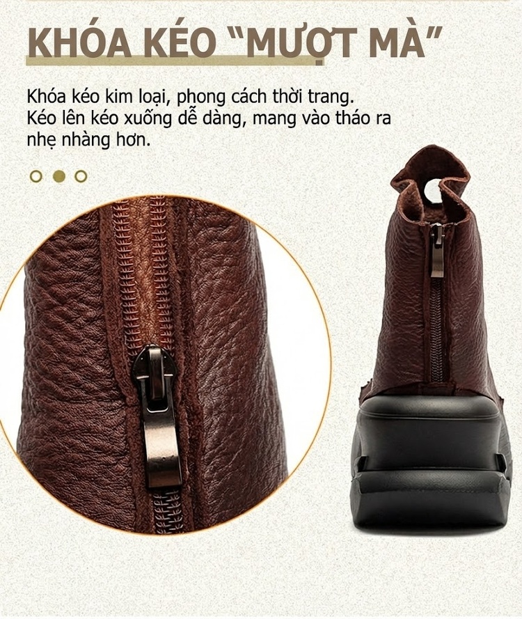 Boot Nữ Da Bò Kiểu Dáng Thời Trang Chiều Cao Đế Khoảng 5cm Màu Đen, Nâu chi tiết 6
