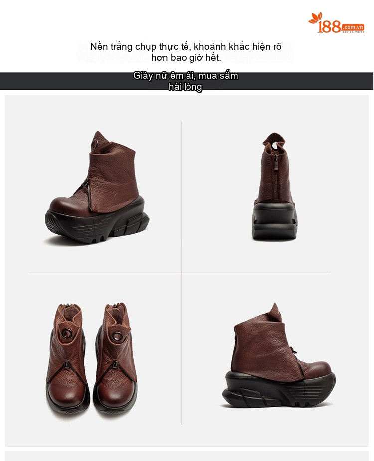 Boot Nữ Da Bò Kiểu Dáng Thời Trang Chiều Cao Đế Khoảng 5cm Màu Đen, Nâu chi tiết 16