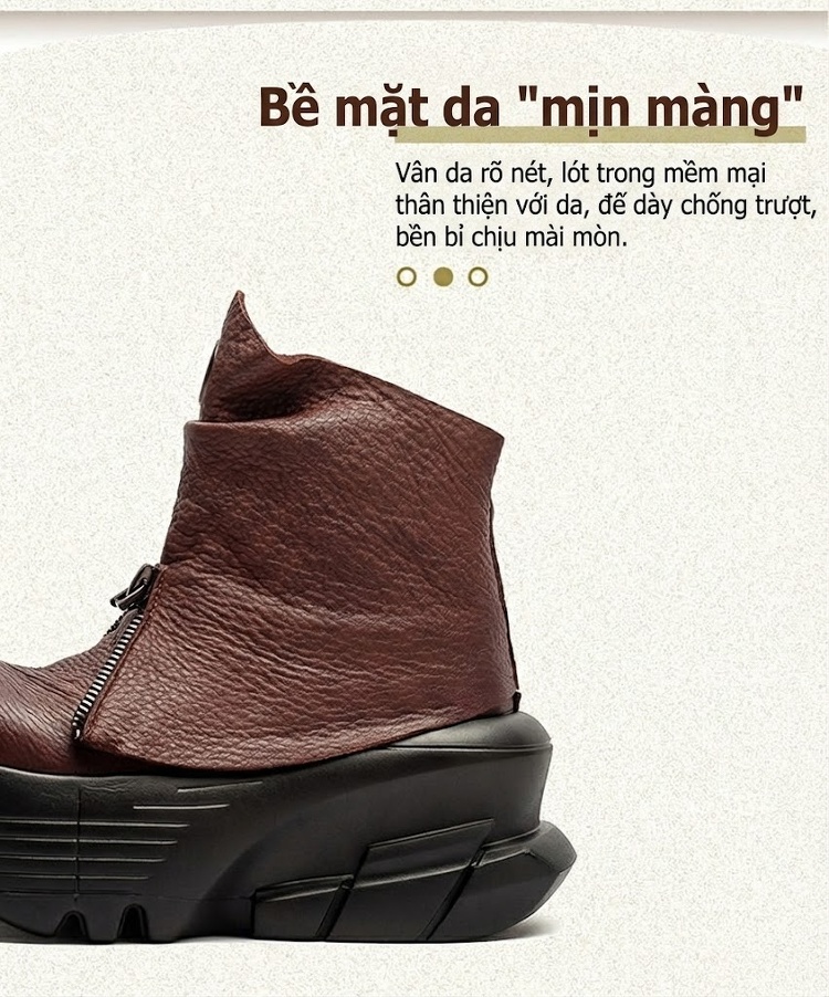 Boot Nữ Da Bò Kiểu Dáng Thời Trang Chiều Cao Đế Khoảng 5cm Màu Đen, Nâu chi tiết 2
