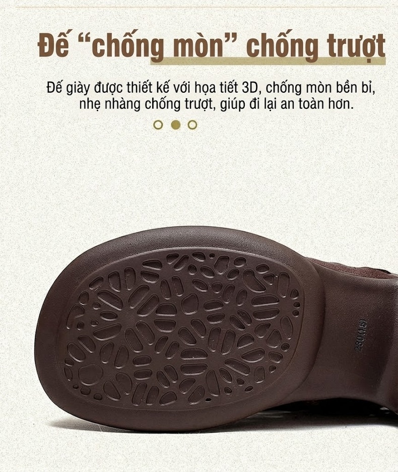 Boot Nữ Da Bò Lỗ Thoáng Mát Mùa Hè Buộc Dây Chiều Cao Đế Khoảng 5cm Màu Nâu, Đen chi tiết 5