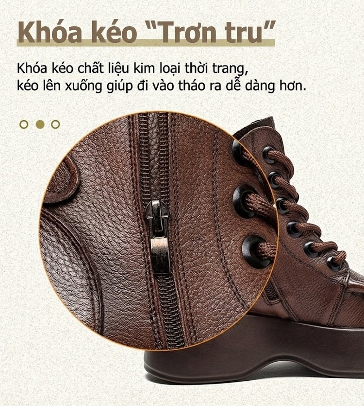 Boot Nữ Da Bò Lót Lông Chiều Cao Đế Khoảng 5cm Khóa Bên Màu Đen, Nâu chi tiết 7