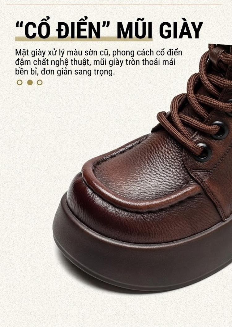 Boot Nữ Da Bò Lót Lông Chiều Cao Đế Khoảng 5cm Khóa Bên Màu Đen, Nâu chi tiết 4