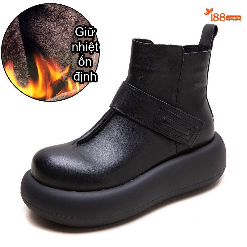 Boot Nữ Da Bò Lót Lông Chiều Cao Đế Khoảng 5cm Màu Đen, Nâu