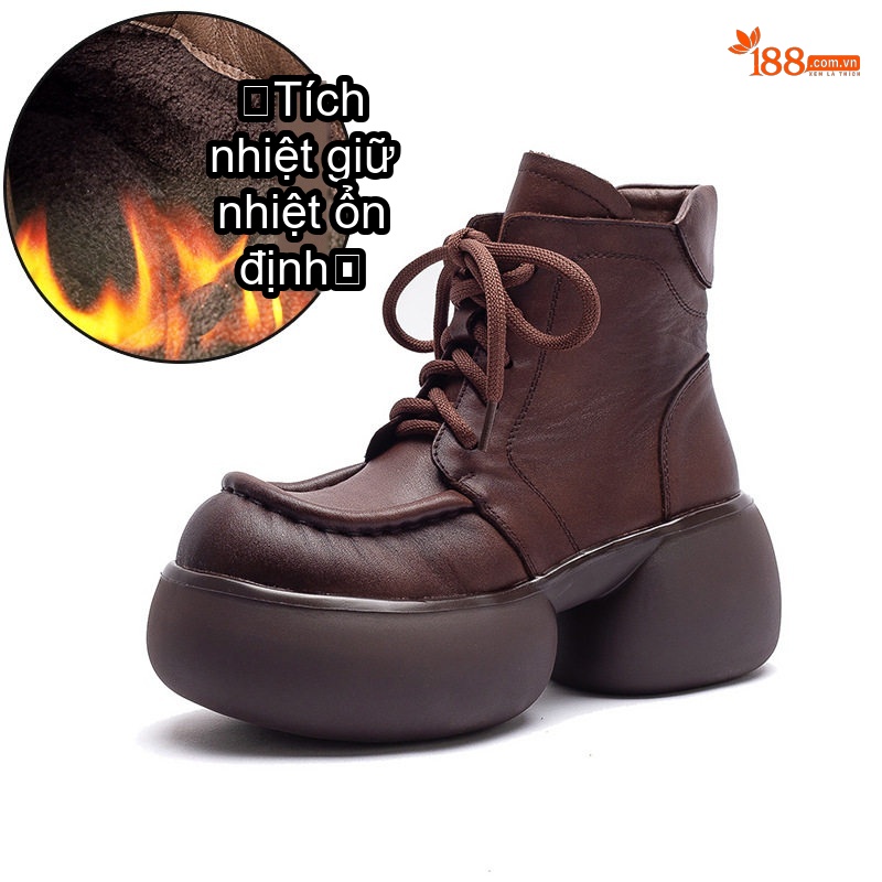 Boot Nữ Da Bò Lót Lông Giữ Ấm Phong Cách Anh Quốc Cổ Điển Chiều Cao Đế Khoảng 6cm Màu Đen, Nâu