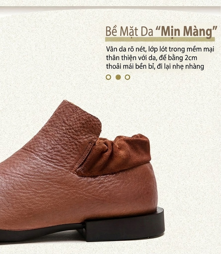 Boot Nữ Da Bò Mềm Mại Chiều Cao Đế Khoảng 2cm Phong Cách Retro Màu Đen, Nâu chi tiết 3