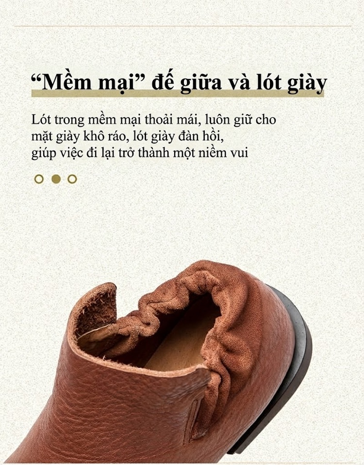 Boot Nữ Da Bò Mềm Mại Chiều Cao Đế Khoảng 2cm Phong Cách Retro Màu Đen, Nâu chi tiết 6
