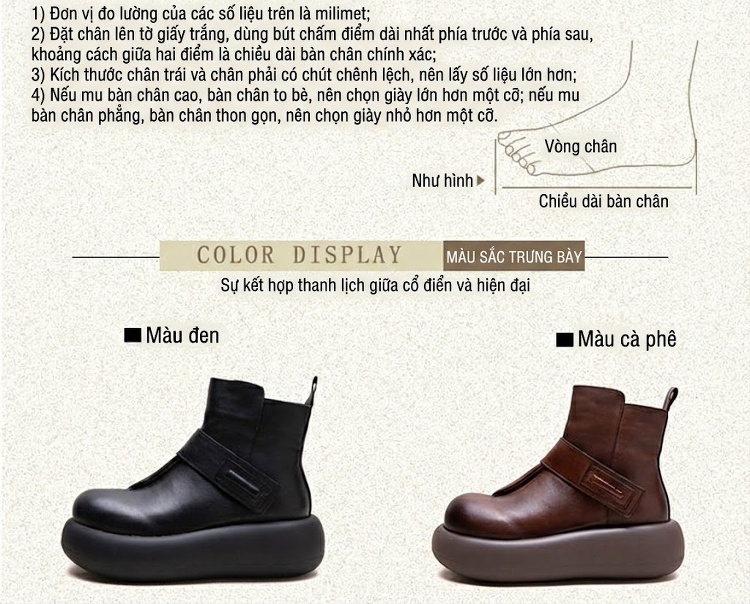 Boot Nữ Da Bò Mũi Tròn Đế Dày Hàn Quốc Chiều Cao Đế Khoảng 5cm Màu Đen, Nâu chi tiết 2