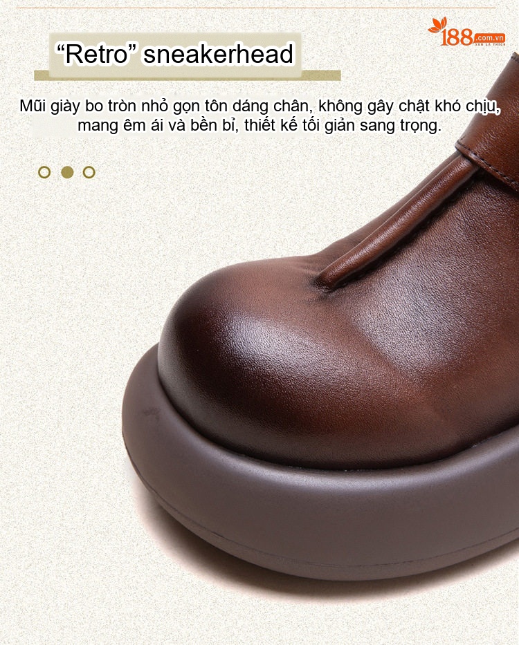 Boot Nữ Da Bò Mũi Tròn Đế Dày Hàn Quốc Chiều Cao Đế Khoảng 5cm Màu Đen, Nâu chi tiết 4