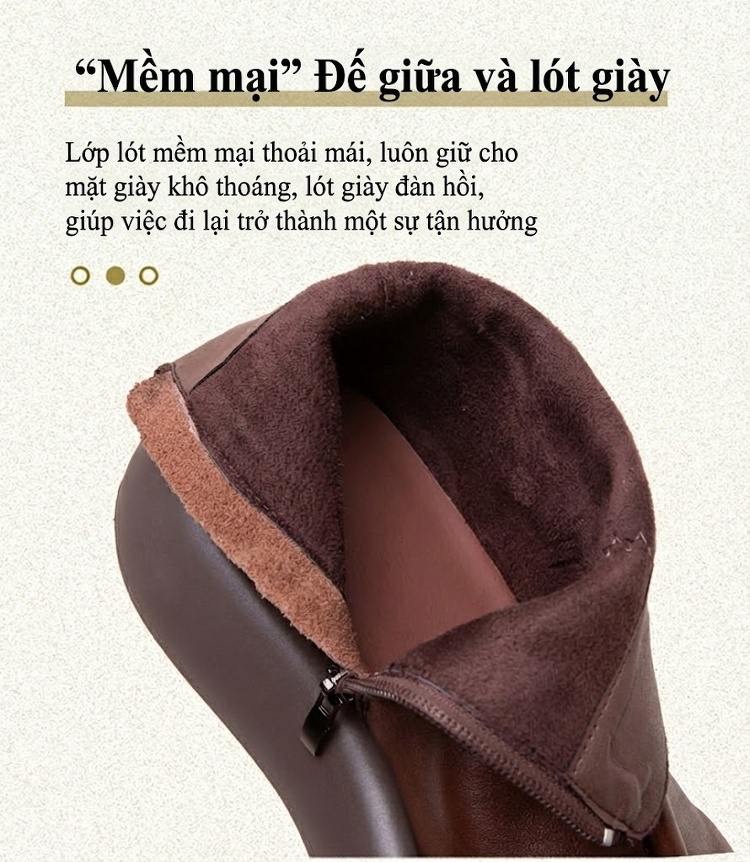Boot Nữ Da Bò Mũi Tròn Đế Dày Hàn Quốc Chiều Cao Đế Khoảng 5cm Màu Đen, Nâu chi tiết 6