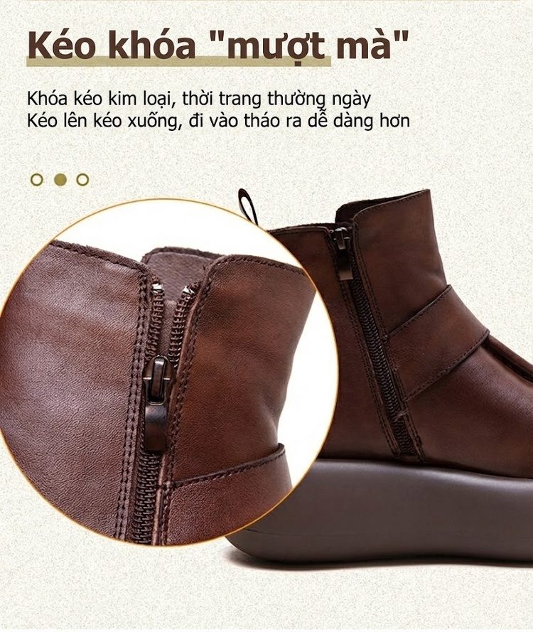 Boot Nữ Da Bò Mũi Tròn Đế Dày Hàn Quốc Chiều Cao Đế Khoảng 5cm Màu Đen, Nâu chi tiết 7