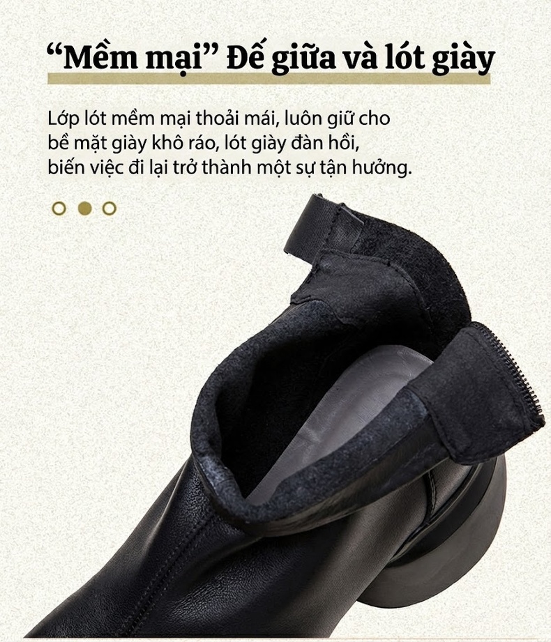 Boot Nữ Da Bò Mũi Tròn Gót Vuông Khóa Kéo Sau Chiều Cao Đế Khoảng 6cm Màu Đen, Nâu chi tiết 6