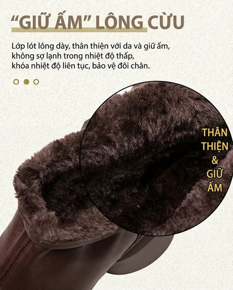 Boot Nữ Da Bò Mũi Tròn Gót Vuông Khóa Kéo Sau Chiều Cao Đế Khoảng 6cm Màu Đen, Nâu chi tiết 7