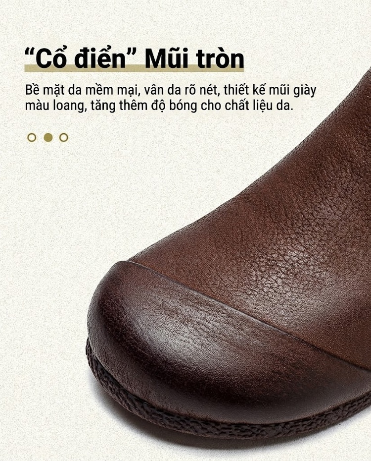 Boot Nữ Da Bò Thủ Công Cổ Điển Khóa Kéo Bên Chiều Cao Đế Khoảng 1cm Màu Nâu chi tiết 3