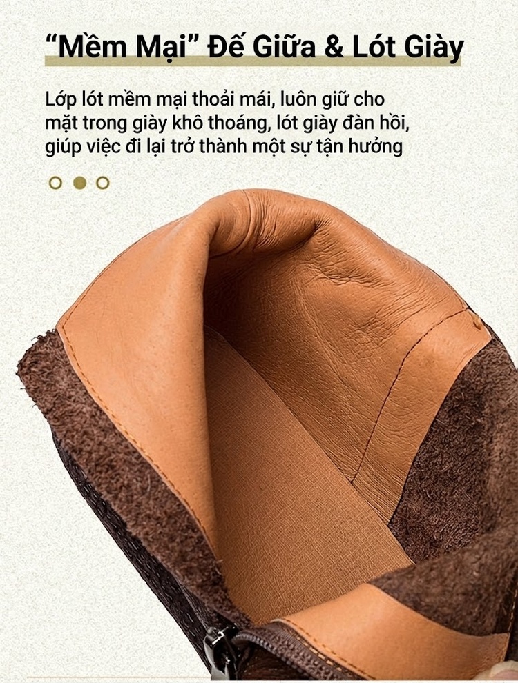 Boot Nữ Da Bò Thủ Công Cổ Điển Khóa Kéo Bên Chiều Cao Đế Khoảng 1cm Màu Nâu chi tiết 5