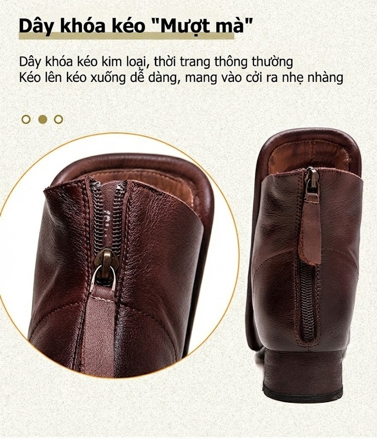 Boot Nữ Da Bóng Cổ Lửng Gót Vuông Chiều Cao Đế Khoảng 3cm Phong Cách Retro Màu Đen, Nâu Đỏ chi tiết 8