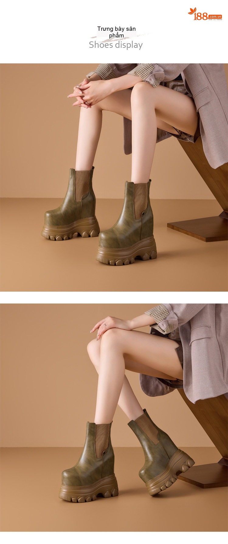 Boot Nữ Da Bóng Đế Bánh Mì Chiều Cao Đế Khoảng 16cm Phong Cách Anh Quốc Màu Đen, Xanh Olive chi tiết 1