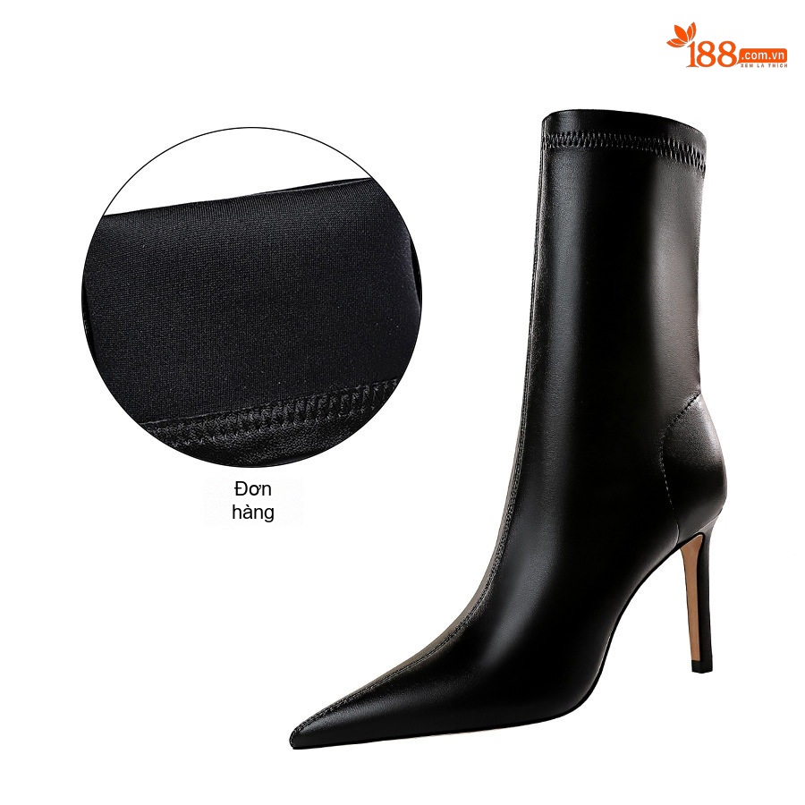 Boot Nữ Da Bóng Gót Nhọn Thời Trang Chiều Cao Đế Khoảng 7cm Màu Đen, Nâu