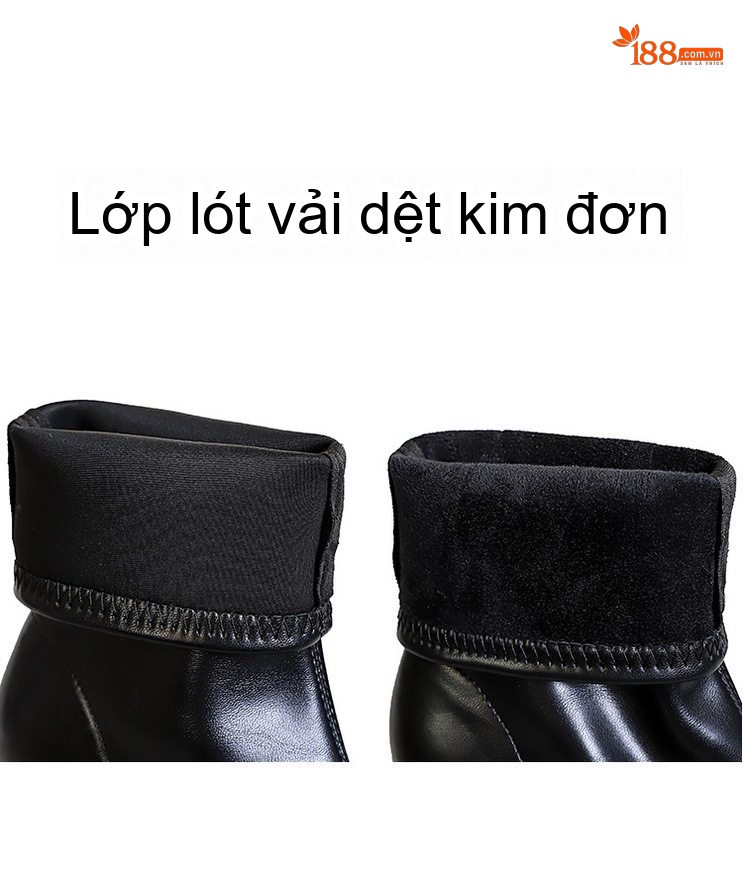 Boot Nữ Da Bóng Gót Vuông Mũi Nhọn Thời Trang Chiều Cao Đế Khoảng 7cm Màu Đen chi tiết 21
