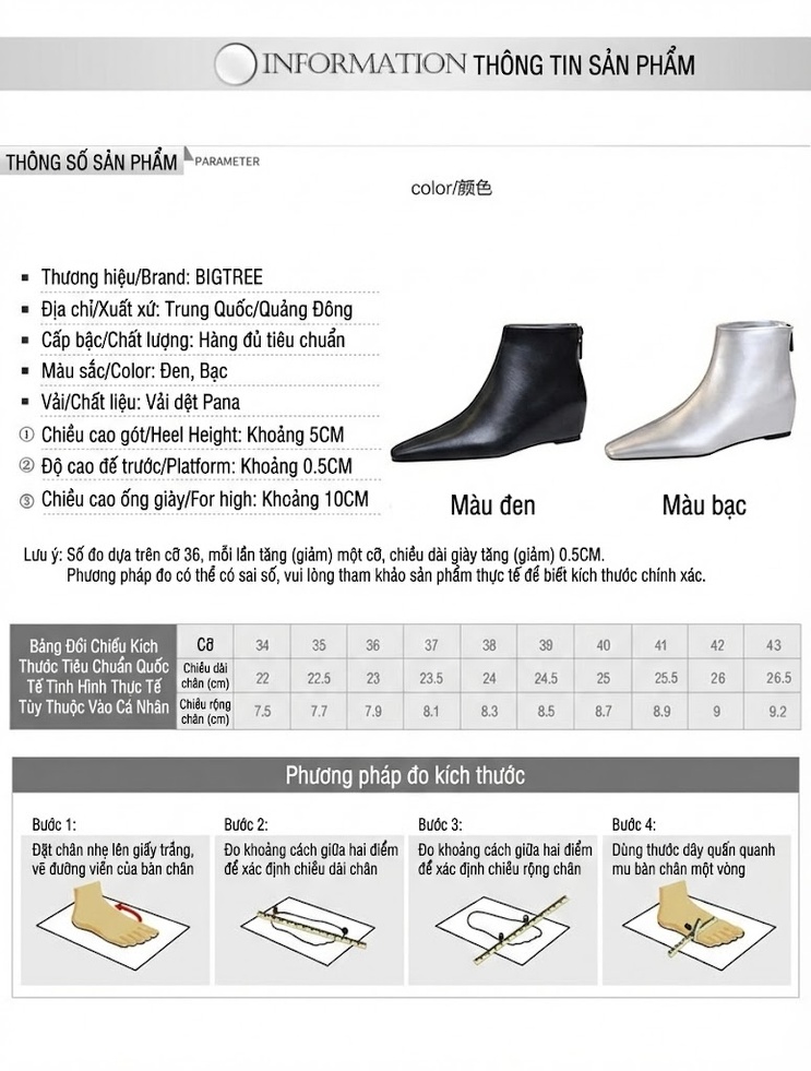 Boot Nữ Da Bóng Gót Xuồng Chiều Cao Đế Khoảng 4cm Màu Đen, Bạc chi tiết 1