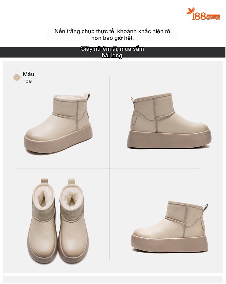 Boot Nữ Da Bóng Lót Lông Chiều Cao Đế Khoảng 5cm Màu Đen, Kem chi tiết 16