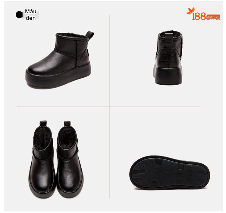 Boot Nữ Da Bóng Lót Lông Chiều Cao Đế Khoảng 5cm Màu Đen, Kem chi tiết 17
