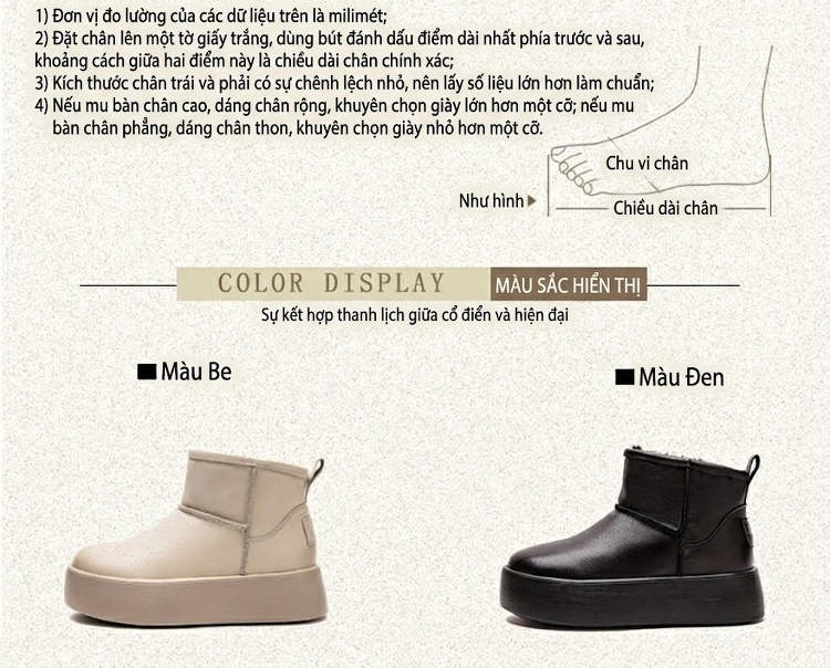 Boot Nữ Da Bóng Lót Lông Chiều Cao Đế Khoảng 5cm Màu Đen, Kem chi tiết 2