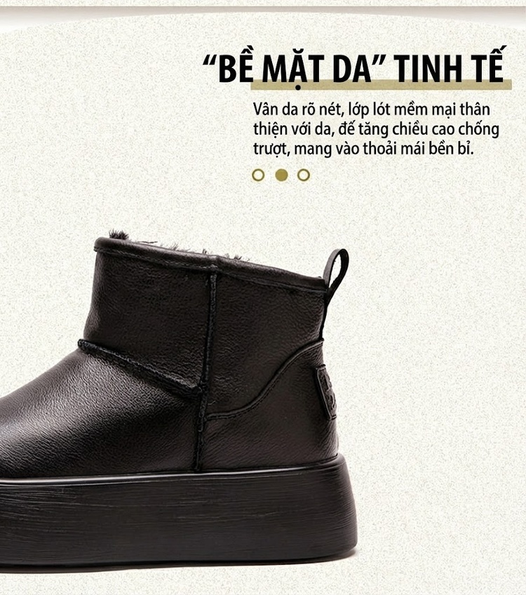 Boot Nữ Da Bóng Lót Lông Chiều Cao Đế Khoảng 5cm Màu Đen, Kem chi tiết 3