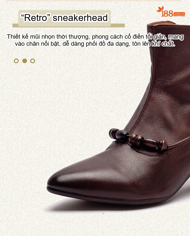 Boot Nữ Da Bóng Mũi Nhọn Chiều Cao Đế Khoảng 5cm Màu Nâu, Xám chi tiết 3